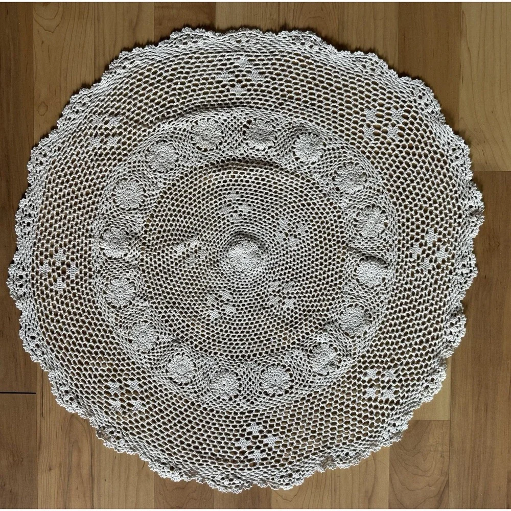 Set of 2 Hand Crocheted Lace Table Toppers Round Cottagecore Farmhouse Decor